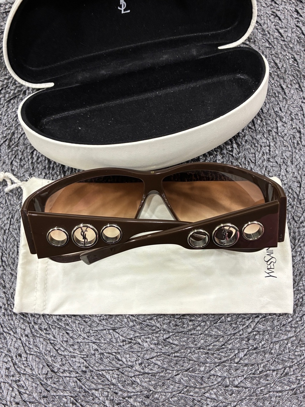 Yves Saint Laurent YSL Brown Shield Sunglasses w/ Case & Dust Bag Authentic - Picture 4 of 8